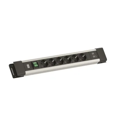 BACHMANN Steckdosenleiste BM005920 | 6-fach Schuko | 2x USB A/C 22W | Schalter | 2m Kabel | Kunststoff | grau