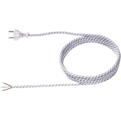 Bachmann Bügeleisen-Zuleitung 3m | H03RT-F 3G1,0mm² | Textilmantel | SCHUKO-Stecker | grau/weiß