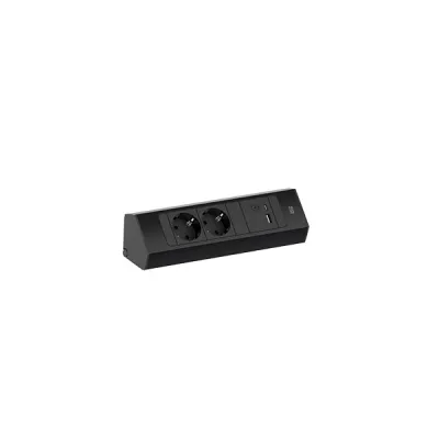 BACHMANN Steckdosenleiste CASIA 2 932.102 | 2x SCHUKO, 1x USB-A, 1x USB-C, 22W | 2m Kabel | Aluminium | schwarz