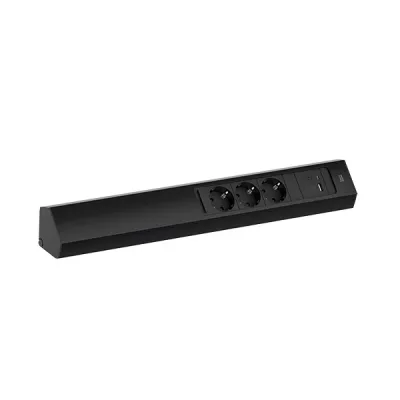 BACHMANN Steckdosenleiste CASIA 2 932.106 | 3-fach Schutzkontakt | USB-A/C 22W | 2m Kabel | Aluminiumprofil | schwarz