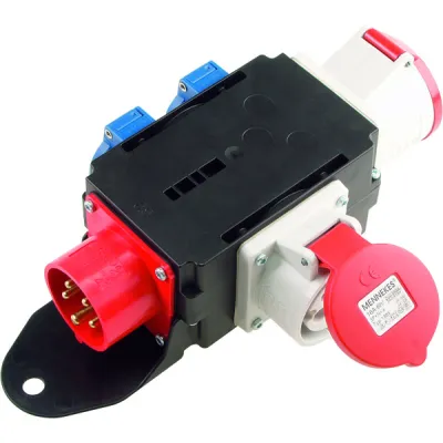 Bachmann CEE-Adapter 349.006 | 1x16A 5-polig 400V | 1x32A 5-polig 400V | 2x SCHUKO | IP44 | Kunststoff | grau