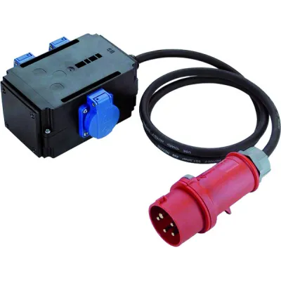 Bachmann CEE-Adapter 349.027 | 16A 400V | 1,5m H07RN-F 5G1,5 | 3x Schuko-Steckdosen IP44 | Kunststoff | Schwarz