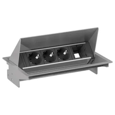 Bachmann Steckdosenleiste CONEO Set 900.400 | 3x Schuko | Einbaurahmen | Aluminium | 0,2m Zuleitung | IP20 | 35° Winkel