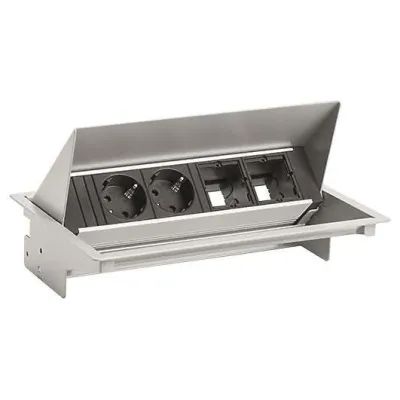 Bachmann Steckdosenleiste CONEO Set 900.402 | 2x Schuko | Einbaurahmen | Aluminium | 0,2m Kabel | IP20 | weißaluminium