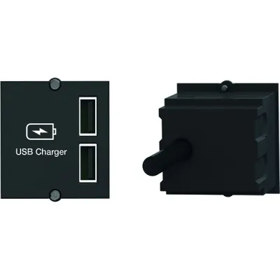 Bachmann USB Doppel-Charger 917.224 | Einbau USB-A Ladegerät 5V/2,4A | Tischsteckdosen-Modul | Schwarz