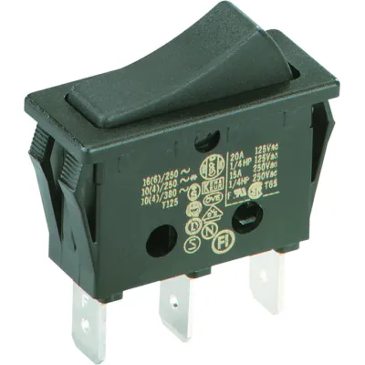 Bachmann Wippenschalter Umschalter 924.092 | 1-polig | 16A 250V | Einbau | Flachstecker | schwarz