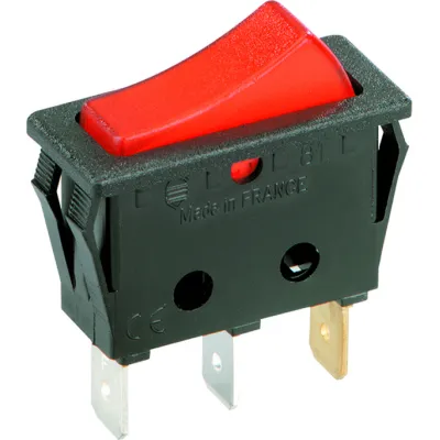 Bachmann Wippenschalter 924.112 | Einbau-Ausschalter 1-polig | beleuchtet | 16A 250V | Flachstecker 6,3mm | schwarz/rot
