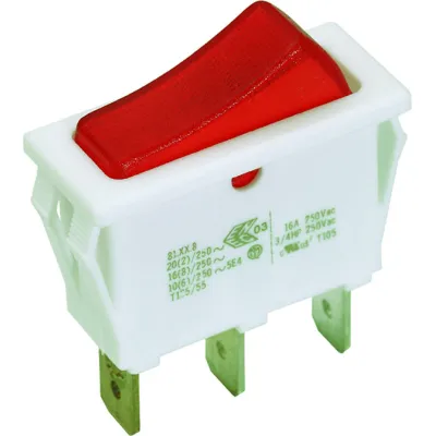 Bachmann Wippenschalter 924.111 Serie 3652 | Ausschalter 1-polig beleuchtet | 16A 250V | Flachstecker | weiß/rot