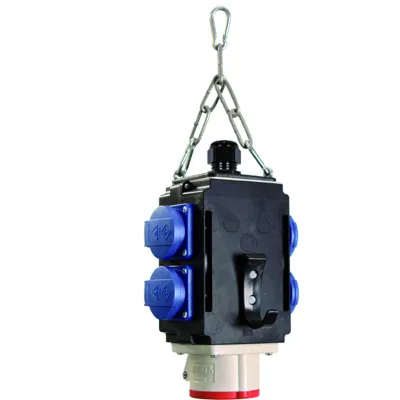 Bachmann Energiewürfel 349.302 | Verteilersteckdose | 4x Schuko IP44 | 1x CEE 16A 400V | Kunststoff | Schwarz