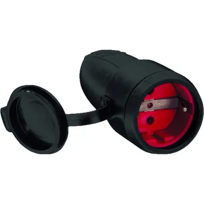 Bachmann Gummikupplung 919.176 | Schutzkontaktkupplung | IP44 | gerade Ausführung | mit Deckel | Zugentlastung | schwarz