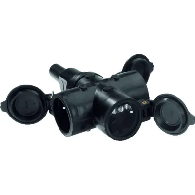 Bachmann Vollgummi Schuko 3-Wege-Kupplung 913.170 | Steckdosenverteiler | 10/16A 250V | Schraubklemme | schwarz