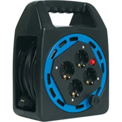 BACHMANN Kabeltrommel 393.0060 | 20m H05VV-F 3x1,5mm | 4x Schuko | Thermoschutz | Kunststoff | IP20 | schwarz