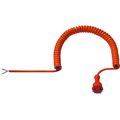 Bachmann Spiralleitung 624.871 | 5m Länge | 2x1mm² | PUR Polyurethan | Profilstecker auf Aderendhülse | orange
