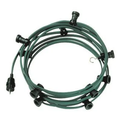 Bachmann Lichterkette 740.006 E27 | 20m | 20 Fassungen | Stecker & Endstück mit Haken | Outdoor geeignet | IP44 | grün