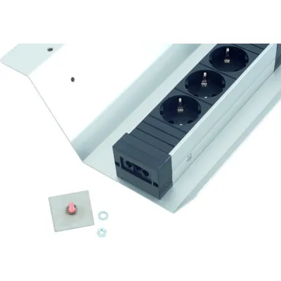 Bachmann Montageplatte Stahlblech 940.108 | Zubehör Steckdoseneinheit STEP | inkl. M5 Schraube, Mutter, Unterlegscheibe