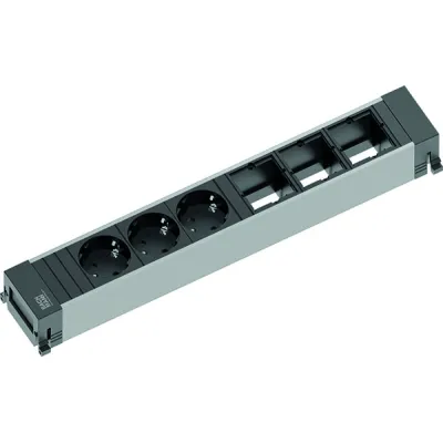 BACHMANN Steckdosenleiste Power Frame ALU 916.007 | 6-fach | 3x Schuko Kinderschutz | 3x Custom Modul | Aluminium