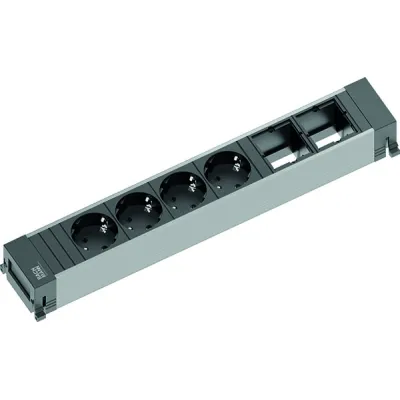BACHMANN Steckdosenleiste Power Frame 916.030 | 6-fach | 4x SCHUKO | 2x Modulplätze | Aluminium | 0,2m | IP20
