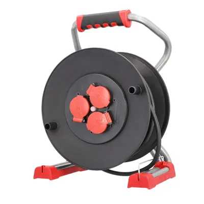 BACHMANN Profi-Kabeltrommel 399.190 | 25m H07RN-F 3G1,5 | IP44 | 3x SCHUKO | Kunststoff | Baustelle Outdoor | mehrfarbig