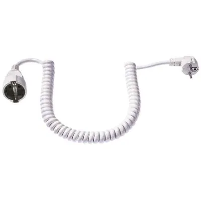 Bachmann Schuko-Spiralverlängerung 672.281 | Stromkabel 4m | H05VV-F 3G1,5mm² | abgewinkelter Stecker | weiß