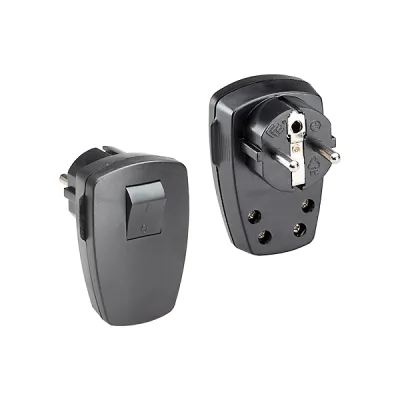 Bachmann Schutzkontakt-Winkelstecker 911.171 | Schuko-Stecker 16A 250V | 2-polig mit Wippschalter | bruchfest | schwarz