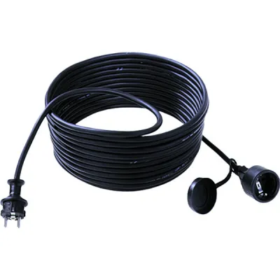 Bachmann Schuko-Verlängerung 343.171 | H07RN-F 3G1,5mm² | 10m Kabel | IP44 spritzwassergeschützt | Gummi | schwarz