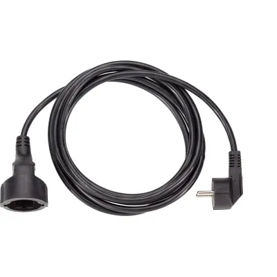 Bachmann Schuko-Verlängerung 10m | Verlängerungskabel H05VV-F 3G1,5mm² | abgewinkelter Stecker | schwarz