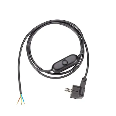 Bachmann Schuko-Zuleitung 302.174 | Netzanschlussleitung 2m H03VV-F 3G0,75 mm² | Zwischenschalter | Schwarz