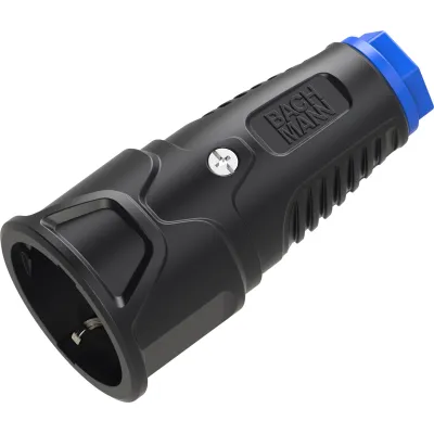 Bachmann Schutzkontaktkupplung BM0017343 | Gummi CEE 7/3 Typ F | IP20 | 16A 250V | gerade | Zugentlastung | schwarz
