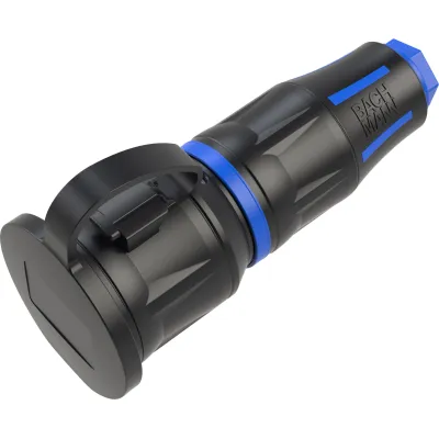 Bachmann Schutzkontaktkupplung BM0017350 CEE 7/3 | Profi-Kupplung | IP54 | LED-Anzeige | gummiert | schwarz-blau