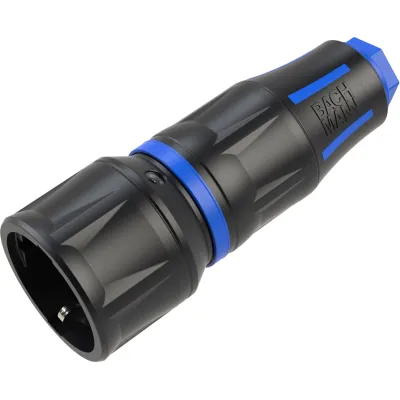 Bachmann Schutzkontaktkupplung Profi-CEE7/3 | Typ F | 16A 250V | gummiert | Schnellverschluss | IP20 | schwarz-blau