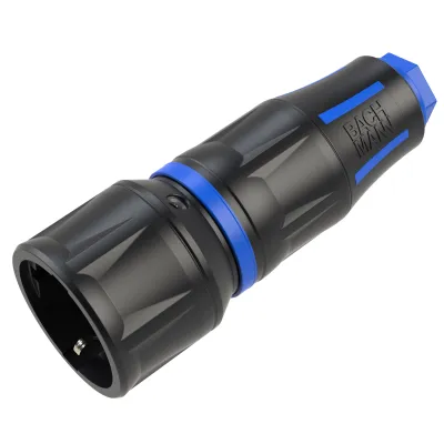 Bachmann Schutzkontaktkupplung Profi-CEE7/3 | Typ F | 16A 250V | gummiert | Schnellverschluss | IP20 | schwarz-blau