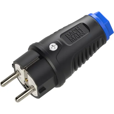 Bachmann Schutzkontaktstecker BM0017342 Gummi CEE 7/7 | IP54 staub- & spritzwassergeschützt | 16A 250V | schwarz