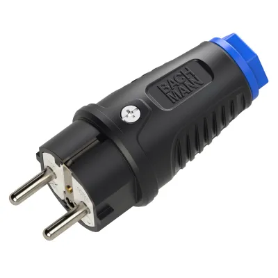 Bachmann Schutzkontaktstecker BM0017342 Gummi CEE 7/7 | IP54 staub- & spritzwassergeschützt | 16A 250V | schwarz