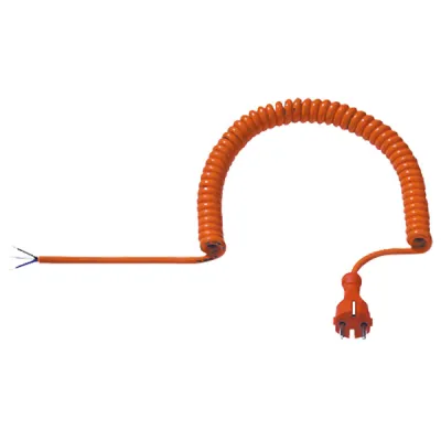 Bachmann Spiralleitung 665.871 | Schuko-Stecker auf Aderendhülsen | 3x1,5mm² PUR | 5m | H07BQ-F | orange