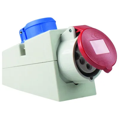 Bachmann Wand-Kombidose 910.002 | CEE 16A 5-polig | Schuko-Steckdose 230V | IP44 | 400V | Aufputz | rot