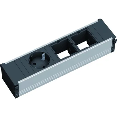 Bachmann Steckdoseneinheit 912.002 | CONI 1x Schuko-Steckdose | 2x Modulplätze leer | Aluminium | 217mm | Schwarz/Silber