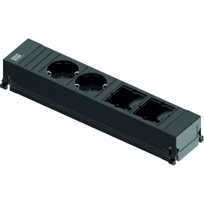 Bachmann Steckdosenleiste Power Frame 916.0601 | 2x Schuko | 2x Custom Module | 35° gedreht | Kinderschutz | schwarz