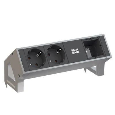 Bachmann Steckdosenleiste DESK 2 902.403 | 2x Schuko | Custom Modul leer | Aluminium | 0,2m Zuleitung | inox lackiert