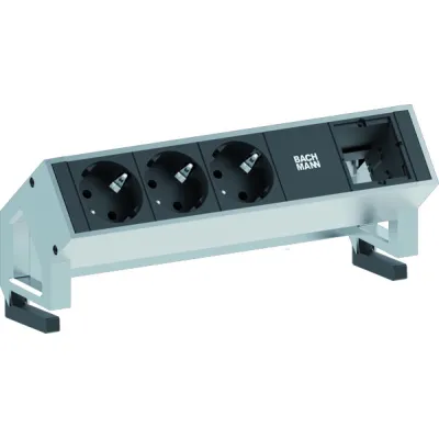 Bachmann Steckdosenleiste 902.400 | 3x Schuko | Aluminium | 0,2m GST18 | Kinderschutz | Inox | Haltewinkel