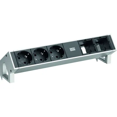 Bachmann Steckdosenleiste DESK2 902.401 | 3x Schuko | 2x Modulplätze | Aluminiumprofil | 0,2m GST18 Anschluss | Inox