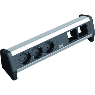 Bachmann Steckdosenleiste 902.001 | 3x Schutzkontakt | Tischanschlussfeld | Aluminium/Schwarz | GST18 | 35° gedreht