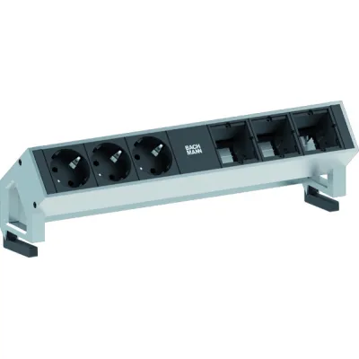 Bachmann Steckdosenleiste DESK2 902.402 | 3x Schuko | 3x Custom Modul | Strom | 0,2m Zuleitung | Inox lackiert