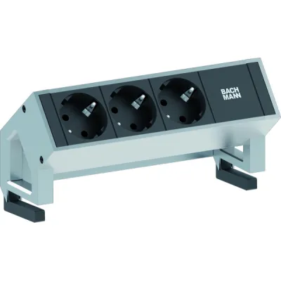 Bachmann Steckdosenleiste 3-fach Schuko | Aluminium | GST18 | 0,2m Zuleitung | 35° gedreht | Inox