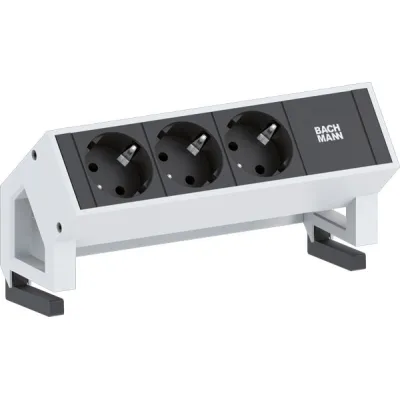 Bachmann Steckdosenleiste DESK2 902.2048 | 3x Schuko | Aluminiumprofil | 0,2m GST18 | 35° gedreht | Weiß RAL9010