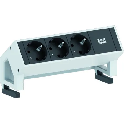Bachmann Steckdosenleiste DESK2 902.2048 | 3x Schuko | Aluminiumprofil | 0,2m GST18 | 35° gedreht | Weiß RAL9010