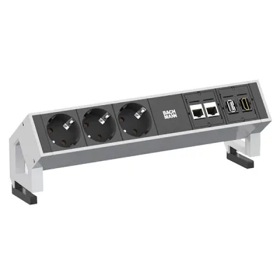 Bachmann Steckdosenleiste DESK2 902.302 | 3x Schuko | 2x CAT6 Netzwerk | 1x USB 3.0 | 1x HDMI | Aluminium | Weiß RAL9010