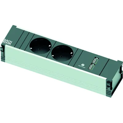 Bachmann Steckdoseneinheit CONI 912.0156 | 2x Schuko Kinderschutz | 1x USB Doppelcharger | Aluminium Schwarz/Silber