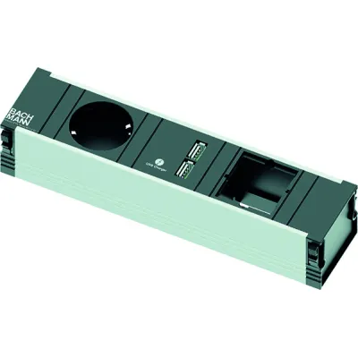 BACHMANN Steckdoseneinheit CONI 912.0167 | 1x Schuko | 2x USB Charger | Aluminium | Kinderschutz | silber/schwarz