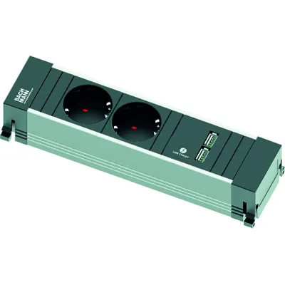Bachmann Steckdosenleiste 916.0040 | Power Frame | 2x Schuko | 1x USB | Aluminium | Kinderschutz | 0,1m | Schwarz