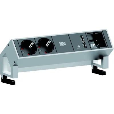 BACHMANN Steckdosenleiste DESK2 902.228 | 2x Schuko Kinderschutz | 2x USB | Custom Modul | Aluminium | 0,2m | Weiß